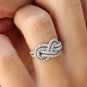 NEW 14K White Gold Plated Cubic Zirconia Pave Infinity Knot Ring Sz. 8